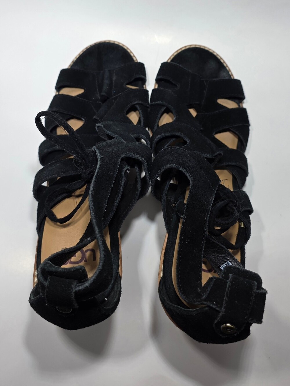 UGG Women's Black Suede Lace Up Gladiator Block Heel Sandals Size US 9.5 UK 8 - Picture 6 of 8